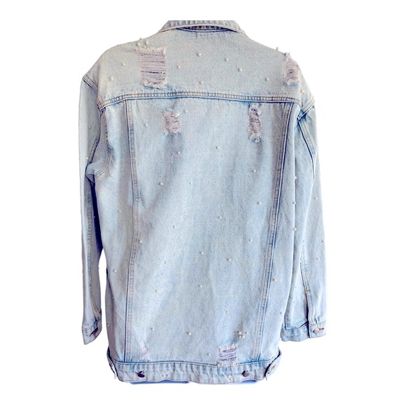 Honey Punch Pearl Embellished Jean Jacket Sz S - Picture 4 of 6